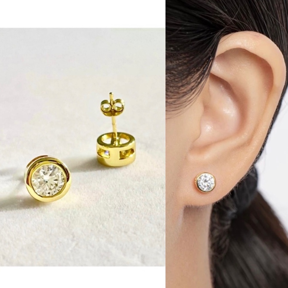 GRA certified 0.5 Carat Gold Plated Moissanite Diamond Round Stud Earrings